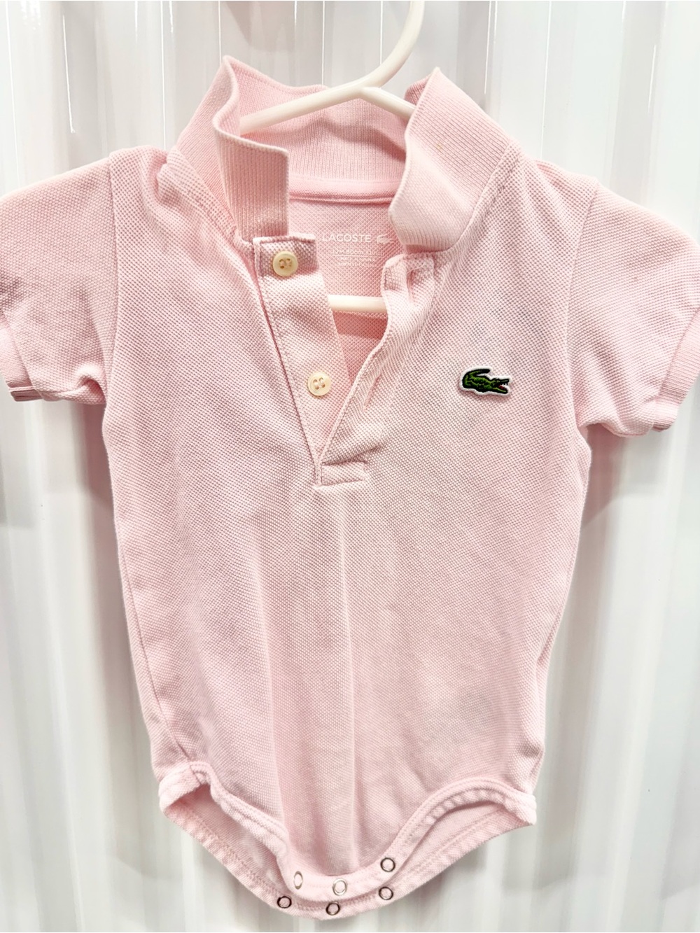 Lacoste Baby Pink Pique Polo Onesie 12 months